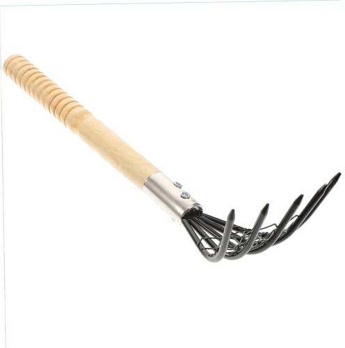SHINEOFI Rastrello per Vongole con Manico Ergonomico in Legno Antiscivolo Rastrello Telline in Acciaio Inossidabile Resistente alla Strumento Compatto e Pratico per Scavo e Raccoglitori di