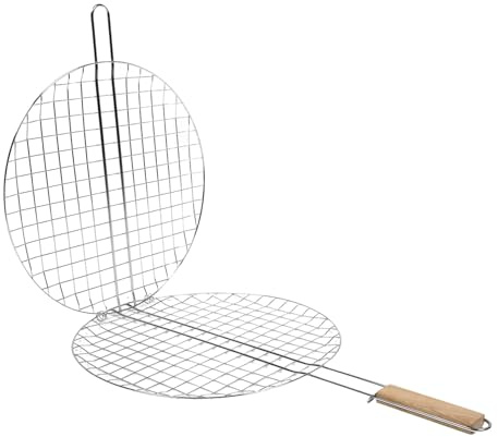 Abaodam Edelstahl Rundes Grillrost mit Holzgriff Hitzebeständig und Leicht Großer BBQ Grillkorb für Fisch Fleisch und Gemüse für Outdoor Grillen Camping und Picknick