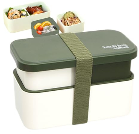 Fiambreras | Bol Apilable Hermético de 1450ml - Contenedor de Comida con 2 Niveles con Juego de Utensilios Extraíbles y Banda de Sellado | Para Merienda Trabajo Universidad Colegio Picnic Viaje Campin