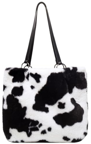 Supvox Große Plüschtasche Weiße Flauschige Schultertasche Damenhandtasche mit Viel Stauraum und Modischem Design Geeignet für Party und Strand