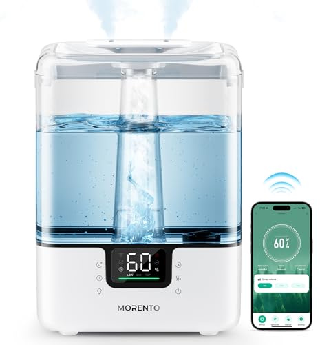 MERONTE Smart-Luftbefeuchter für Schlafzimmer, großes Zimmer, Zuhause, 6 l, Luftbefeuchter mit Diffusor für ätherische Öle, intelligente App und Sprachsteuerung, für Kinderzimmer und Pflanzen, Weiß, 1