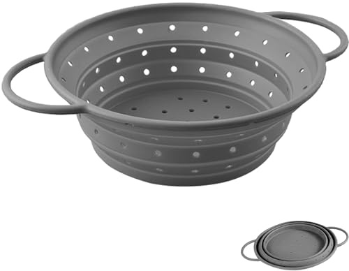RHAFAYRE Nudelsieb Faltbar aus Silikon Platzsparend BPA-frei Anthrazit 22CM | Küchensieb zum Zusammenklappen für Pasta Gemüse Bohnen Früchte, Spülmaschinenfest