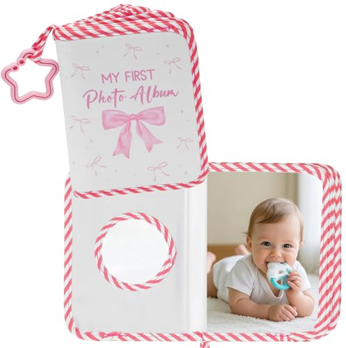 FOPPLA Fotoalbum für Babys, personalisierbar, weicher Stoff, 16,5 x 11,2 cm, personalisierbar, für Familie, Erinnerungsbuch, Baby-Bild, Aufzeichnung, Meilenstein-Scrapbook für Babyparty, Taufe, rosa