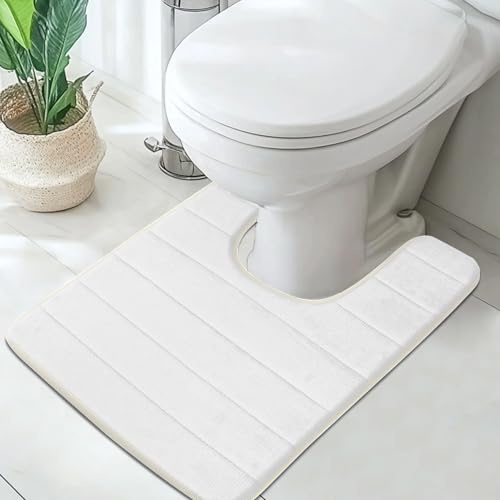 LUSCHEER Absorbent WC Toilet Rug Non-Slip U Shape Pedestal Mat Bath Mat, Extra Soft Memory Foam Bathroom Toilet Mat for Floor, Quick-drying Machine-Washable, 50 x 60 cm, White