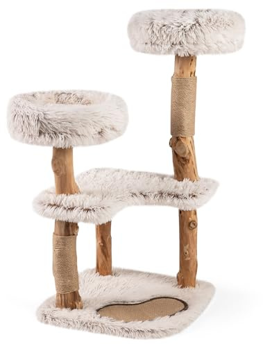 SOARS Kratzbaum Holz, 101 cm Katzenbaum mit 2 Liegeflächen, Kratzpfosten und Kratzmatte, Katzenkratzbaum klein, Kletterbaum für Katzen, Katzenmöbel