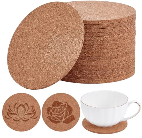 PH PandaHall 100Pcs 9cm sous-Verres en Liège Naturel Ronde Plats sous-Verres de Boisson en Gros Blanks Vierges pour Gravure Décoration de Table Maison Fête de Thanksgiving