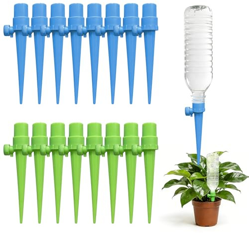 Rehecher 16 Stück Bewässerungssystem Zimmerpflanzen, Automatische Bewässerung für Topfpflanzen, Einstellbare Tröpfchenbewässerung Balkon, Pflanzen Bewässerung für Urlaub und Garten, Blau und Grün