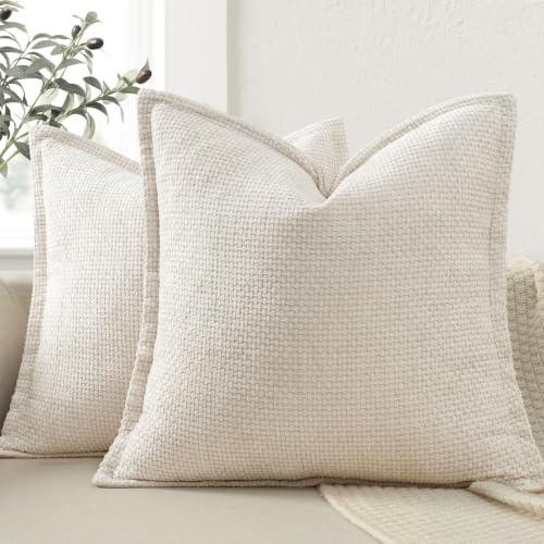 ZWJD Chenille Kissenbezug 40x40 2er Set Kissenbezüge mit Rand-Design Kissenhüllen Beige Dekokissen Weiche Sofakissen für Couch, Bett und Wohnzimmer Heimdekoration Luxus Zierkissenbezüge