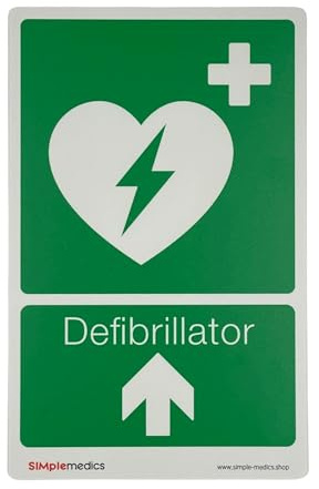 Defibrillator AED Hinweisschild 25,4 x 16 cm, Defi Richtungsschild Erste-Hilfe Zubehör Schild Hinweis zur Wandmontage, passend für Physio-Control Stryker Lifepak, für innen und außen (ohne Pfeil)