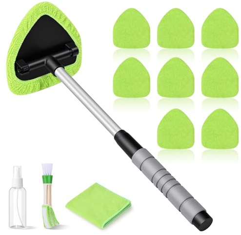Pulitore Parabrezza Auto, Pulitore Parabrezza Auto, Detergente per Parabrezza Retrattile con 8 Cuscinetti in Microfibra, Spazzola per Fessure, Flaconi Spray y Panno per la Pulizia