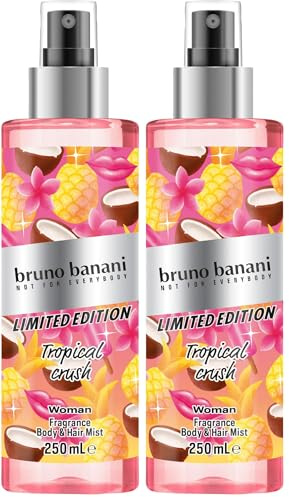 bruno banani Limited Edition Body & Hair Mist für Sie, strahlend-femininer Duft mit floral-fruchtigen Noten, für Körper und Haare, 250 ml (Packung mit 2)