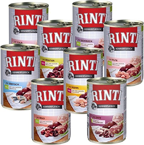 Rinti 40 x 400g Kennerfleisch (5xKalb,5xSeefisch,5xRentier,5xRind,5xSchinken,5xHuhn,5xEnte,5xPute)