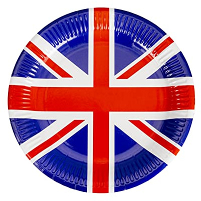 10 x Union Jack papperstallrikar servis festtillbehör engångsartiklar Storbritannien sportevenemang pub BBQ kungligt tema bordsdekorationer 23 cm