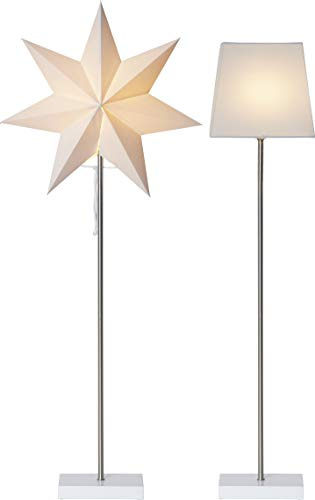 Golvlampa med utbytbart paraply Moa från Star Trading, 3D-pappersstjärna jul eller fyrkantig lampskärm i vitt med fot av trä och metall, dekorativa stjärnor golvlampa med kabelströmbrytare, E14, höjd: 82 cm