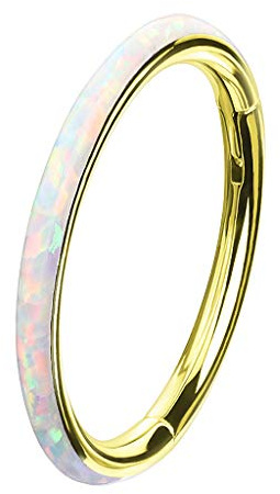 Taffstyle Piercing Ring Segmentring Clicker Scharnier Septum Tragus Helix Ohr Nase Lippe Nasenring Nasenpiercing Dünn mit Opal Gold Weiß 1,2mm x 8mm