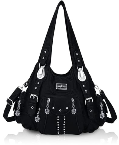 Angel Kiss Handbags for Women Soft PU Leather Large Hobo Bags for Ladies Top Handle Satchel Shoulder Bag Black