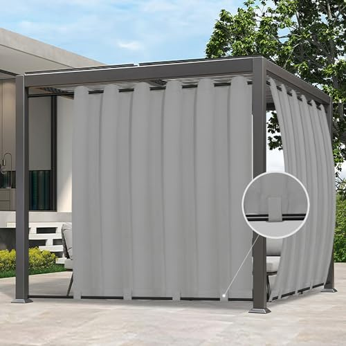 Easy-Going Outdoor-Gardinen Vorhänge, Blickdicht, wasserdicht, Winddicht, wetterfest, für Terrasse, Cabana, Veranda, Pergola und Pavillon, Ösen Oben und Schlaufen, 1 Bahn, 279,4 x 304,8 cm, Hellgrau | Wasserdichte, winddichte, wetterfeste Outdoor-Vorhänge für Cabanas, Veranden und Pergolen, Ösen oben und Schlaufen unten