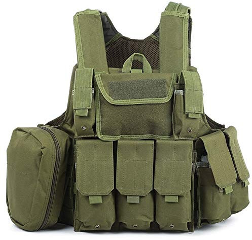HXSZWJJ Jagd Taktische Weste Mit Vielen Taschen Military Molle Plattenträger for Herren Airsoft Jagd Schwarz Camouflage Weste (Color : Army Green)
