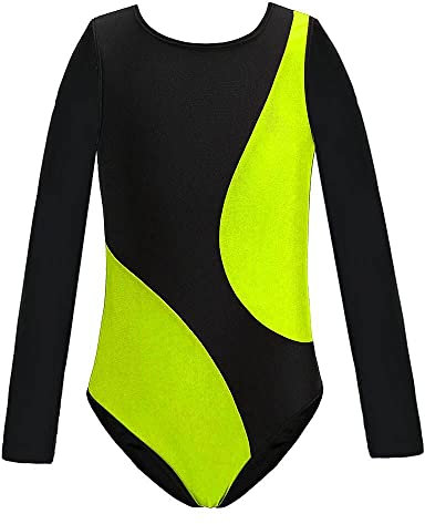 Gymnastikanzug für Mädchen, Sportkleidung, Sportkleidung, einteiliger Turnanzug für Ballett, Grün lang, 110(5-6T)