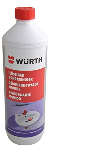 Würth Desatascador de desagües líquido, limpiador de tuberías, eficaz contra atascos y pelo, para ducha, baño, bañera, inodoro, lavabo, cocina, sifón 1000 ml