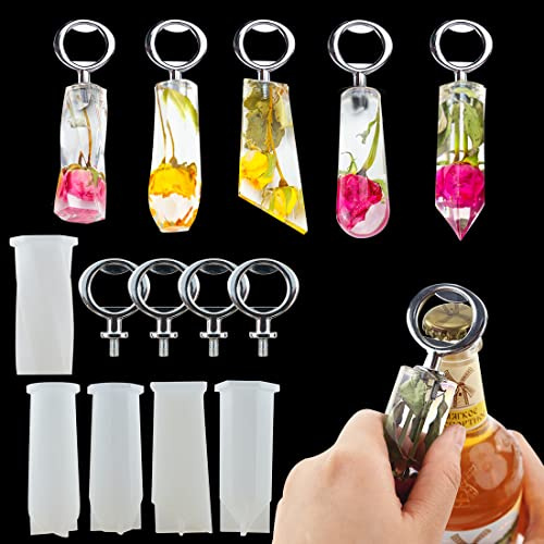 Voyyphixa 5 Pcs Bottle Opener Resin Molds Kit Geometric Shape, with 5 Bottle Opener Inserts, Crystal Stone Beer Opener Silicone Molds for Resin Epoxy, DIY Craft (Bottle Opener Mold)
