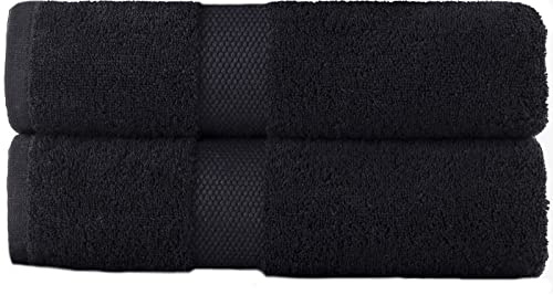 Sue Rossi 100% Egyptian Combed Cotton Hand Towels, Pack Of 2, Very Soft & Absorbent, Quick Dry 600gsm Thick Bathroom Or Kitchen Towel Set. (Black)