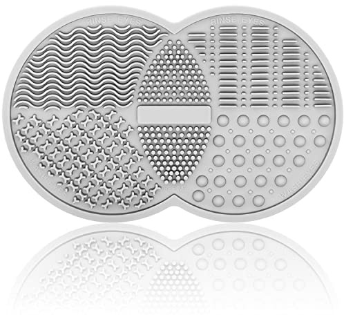 Cepillo de maquillaje de silicona y limpiador de esponja, tapete de limpieza de brochas cosméticas, adecuado para polvos (gris)