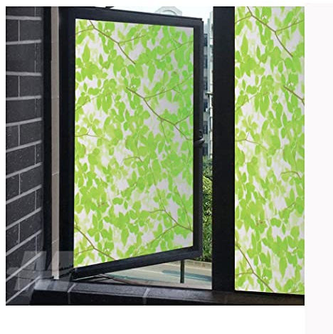 Siunwdiy Sichtschutz fensterfolie selbsthaftend 90x200 cm,Selbstklebend Milchglasfolie Bad Folie für Duschkabine Milchglas Blickdicht Sichtschutzfolie glasdekorfolie Fenster,Grüne blätter,90x500cm
