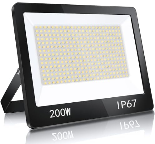 YIQIBRO LED Strahler Außen 200W, LED Scheinwerfer für Garten, 1 Stück | 6500K Kaltweiß LED Fluter Flutlicht, 20000LM Superhell Aussenstrahler Wasserdicht IP67 für Lager Garten Garage Hof Parkplatz