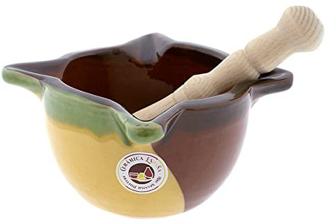 CERÁMICA ESPAÑA | Mortero Cocina | Mortero Cerámica | Mortero con maza | Mortero rústico - Modelo M01 | 100% Decorado a Mano | 15x15x9.5 cm