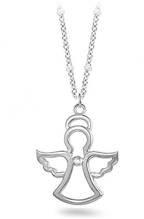 SAGA GIOIELLI® Collier femme acier inoxydable protection ange gardien, MEDIUM, Acier inoxydable, Pas de gemme