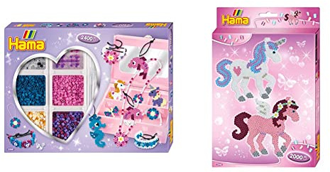 Hama Perlen Kreativbox Accessoires mit ca. 2.400 bunten Midi Bügelperlen mit Durchmesser 5 mm & 3448 Kleines Geschenk-Set Zauberhafte Pferde mit ca. 2.000 bunten Midi Bügelperlen mit Durchmesser 5 mm