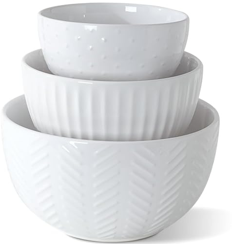 HAPPY KIT Ceramic Mixing Bowls Set, Nesting Bowls Set For Kitchen,Large 5/3/1.5 Quart Bowl Set of 3, Prep Serving Bowl for Baking and Mixing Salad,Oven, Microwave and Dishwasher Safe