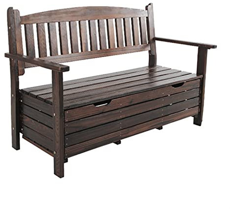 GRFIT Gartenbank Sitzbank Gartenbank Balkon Holz Carbonized Aufbewahrungsbank Retro Außenfreizeitmöbel mit Rückenlehne und Geländer for den Innenhof Veranda Terrasse Garten Parkbank Terrassenbank
