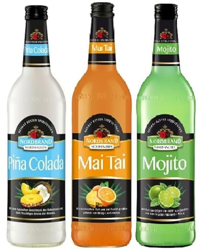 3 Flaschen Nordbrand Cocktail Mix a 0,7 L 15% vol. Mix aus 3 Sorten 1x Mojito, 1x Mai Tai, 1x Pina Colada