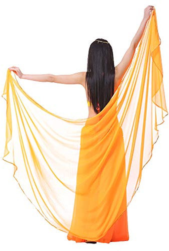 XChangeFun Halbrunder Chiffon-Handschal, Bauchtanz-Kostüm, Outfit, Hüftschal, Paillettenbesatz, goldfarbene Schals, Schleier, Neon-Orange, 98.43 x 47.24 inch (250cm*120cm)