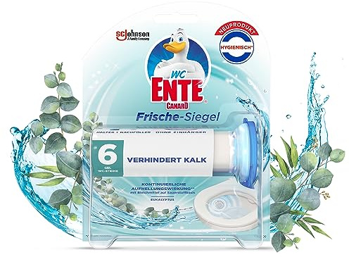 WC-Ente Frische-Siegel Starter-Set (inkl. 1 Nachfüller), körbchenloser WC-Reiniger, mit Bleichkraft & Eukalyptus Duft, 36 ml