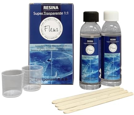FLEUR DESIGNER'S PAINT | Resina Epossidica Trasparente a Colata senza Solventi, Effetto Vetro Liquido Lucido, Bicomponente, Formato A + B da 240 ml