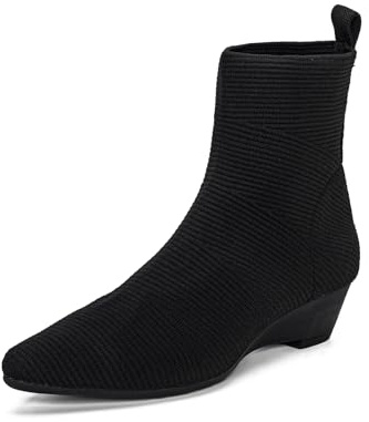 YEOJOU Wedge Boots for Women Ankle Sock Booties Low Heel Knit Pointed Toe Shoes Fall Winter Black Size 7