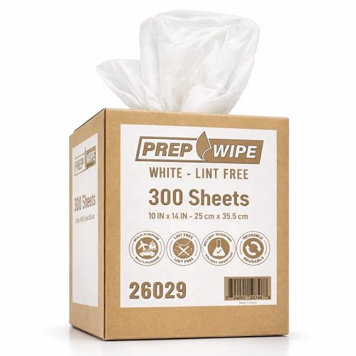 26029 Prep Wipe WHITE Lint Free Cleaning Towels Pack of 300 Sheets, 10 x 14 (1 Box) - Multi-purpose, Reusable, Perforated, Industrial Grade Perforated Sheets