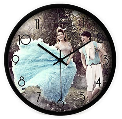SYALEO Cuarzo Reloj de Pared Personalizado con Imagen Foto Marco de Metal Personalizado Reloj Redondo con Pilas Regalo Personalizado para Aniversario de Boda Cumpleaños Comedor