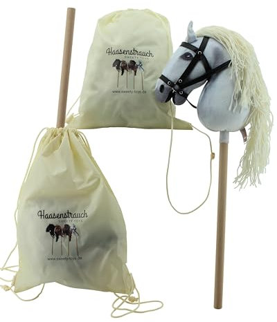 Haasenstrauch Sweety Toys Hobbyhorse Steckenpferd weiß geeigent für Hobbyhorsing & Transportbeutel Turnbeutel
