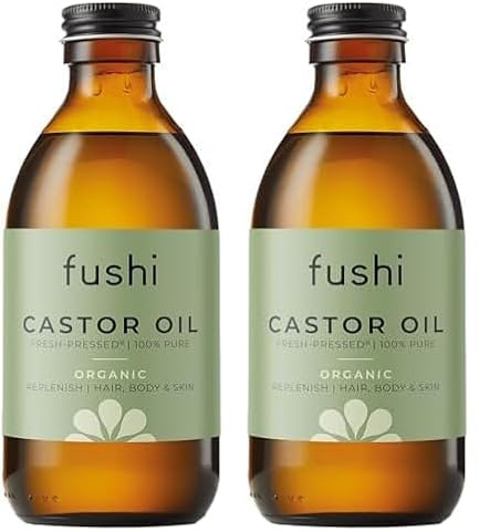 Fushi Organic Castor Oil 250ml 100% Pure Cold & Fresh-Pressed For Dry Skin & Hair Growth, Eyelashes & Eyebrows Hexane Free Natural Food-grade Sustainably Sourced (Pack of 2)