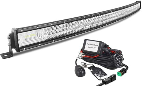 AUXTINGS 132 cm böjd LED-ljusstång 675W dimljus med 12 V stroboskop fjärrkontroll ledningssats 6000K 3 rader vattentät LED strålkastare för bil lastbil traktor