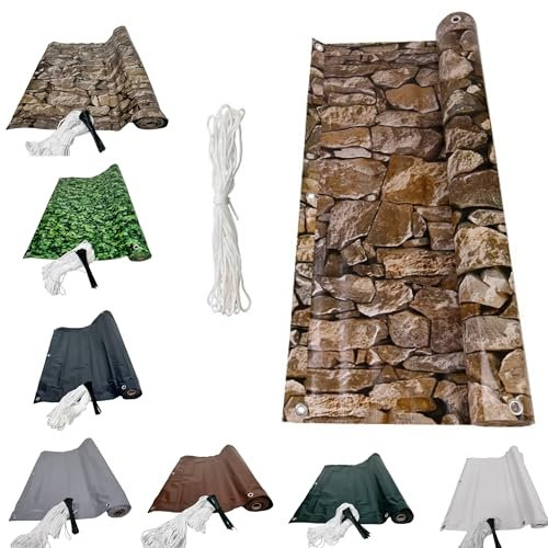 Pinto FERRAMENTA Telo Copri Ringhiera Balcone Esterno Striscia Schermatura PVC Occhiellato Protezione Privacy Rivestimento Copertura Oscurante Recinzione Giardino Frangivento (H90X6MT, Finta Pietra)