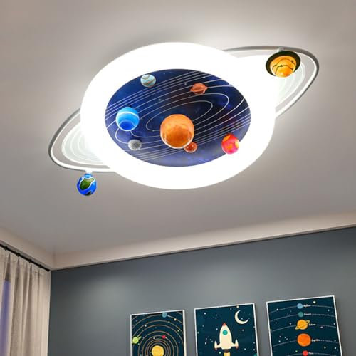 Modern LED Kreative Planet Deckenleuchte für Kinder, 55W Kinderzimmer Deckenlampe Dimmbar mit Fernbedienung, Nachtlicht-Modus, für Junge Mädchen Schlafzimmer Innenbeleuchtung zzgl. G4*4