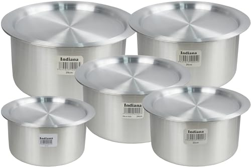 Cooking Pots Klassic Indian Pot with Lid Set of 5 Cookware Aluminium Multifunctional Pots 20cm, 22cm, 24cm, 26cm, & 28cm