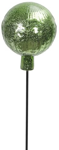 Posiwio dekorativer ausgefallener Gartenstecker mit geprägter Rosenkugel Glaskugel in Cracklee-Optik Silber rosa hellgrün und 2 möglichen Größen (hellgrün, groß)