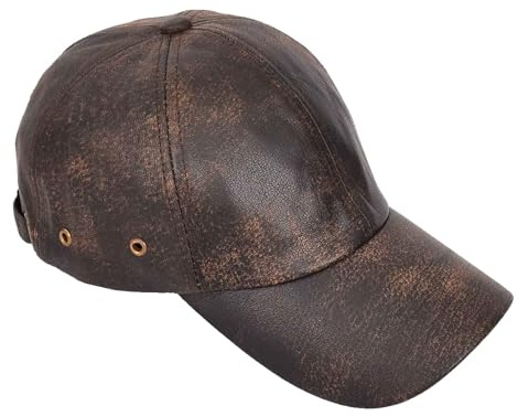 Cappello da baseball in vero cuoio regolabile, sportivo, casual, tinta unita, cappello estivo e invernale, Marrone anticato., Taglia unica