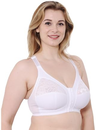 Vitality Care Ladies Womens Front Fastening Non Wired Firm Support White Lace Non Padded Bra 34,36,38,40,42,44,46,D,DD,E,F,G
